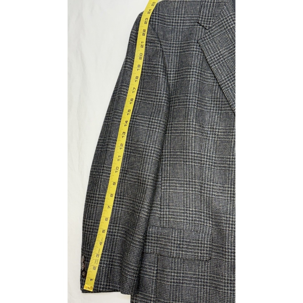 VTG 80s/90s Hart Schaffner Marx Soft Flannel Wool Sport Coat Navy Glen Plaid 46R - Picture 9 of 13